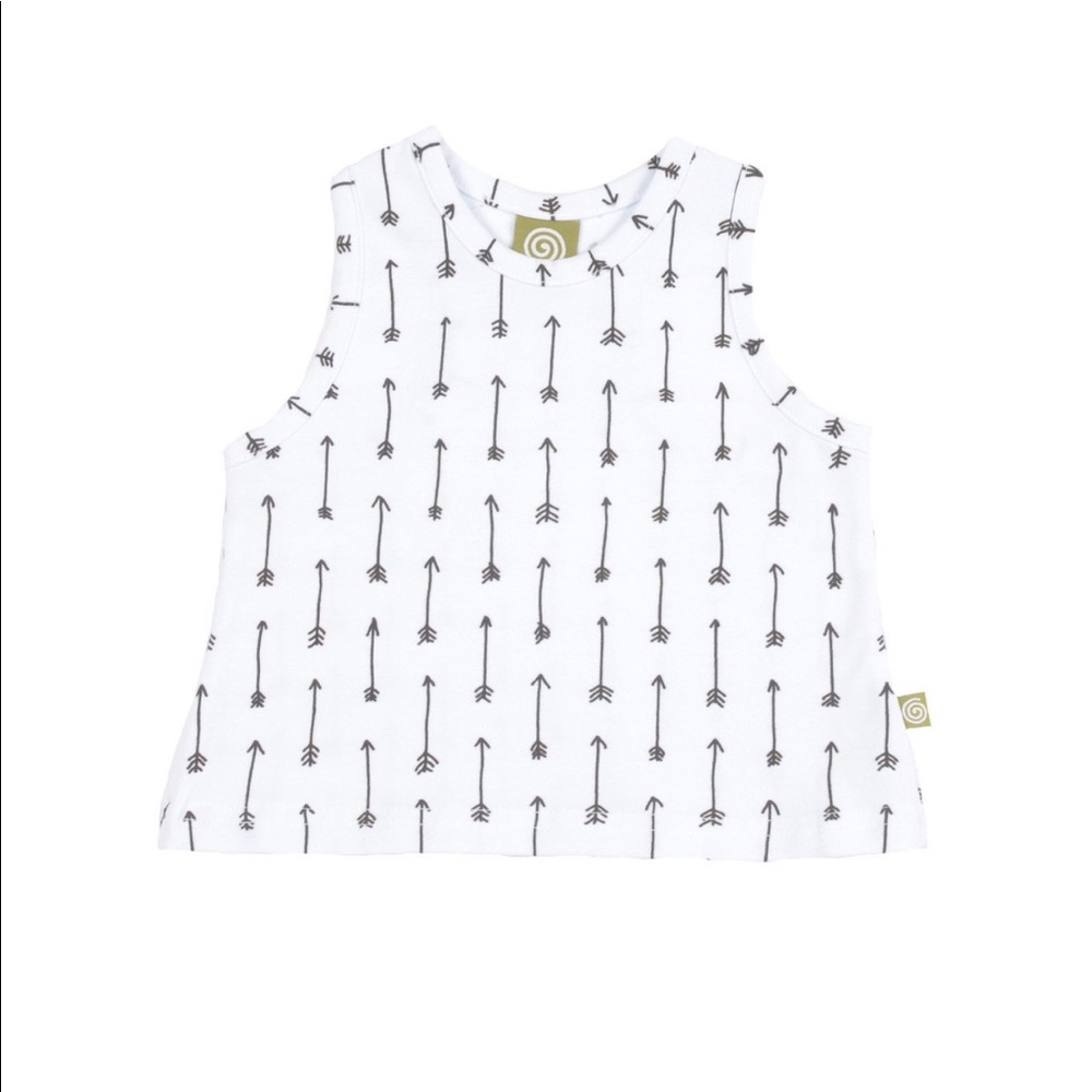 Nui Organics racerback tank in black arrow print